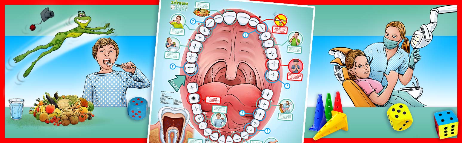 edukacyjna, gra planszowa XXL dla dzieci, ktra uczy jak dba o zdrowie zbw i jamy ustnej.